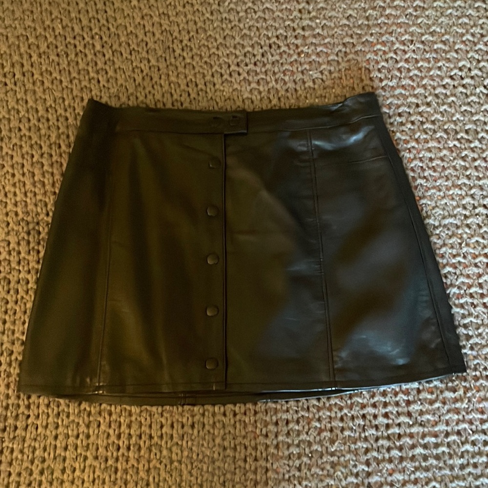 Black faux leather a line mini skirt